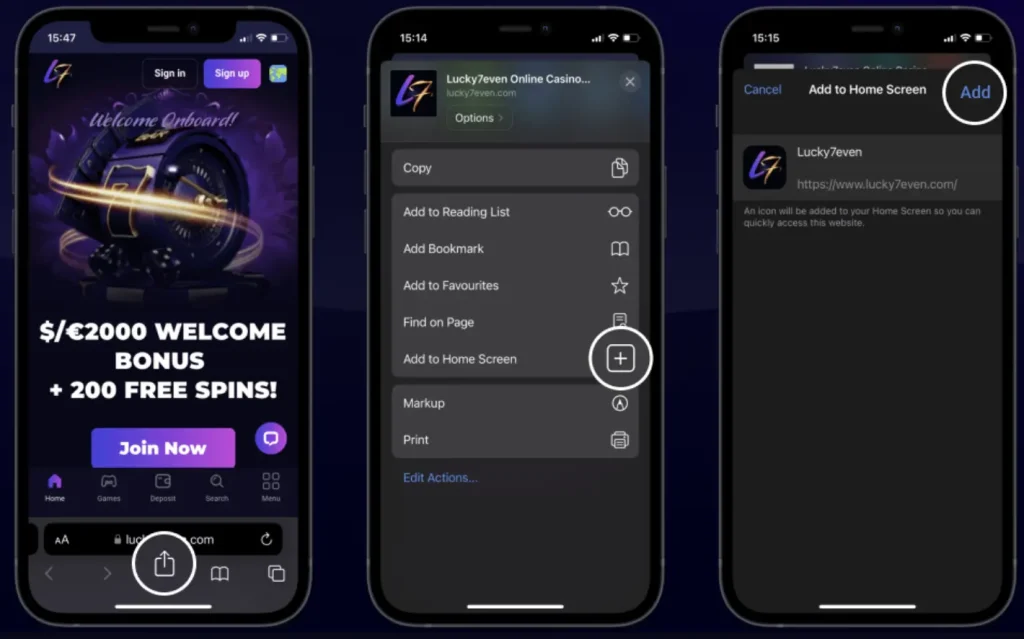 Instruction how to download Android app Lucky7even Casino