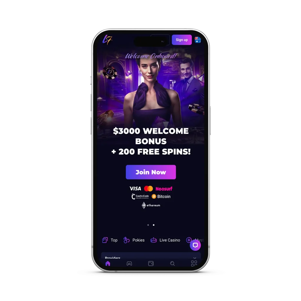 Mobile homepage Lucky7even Casino