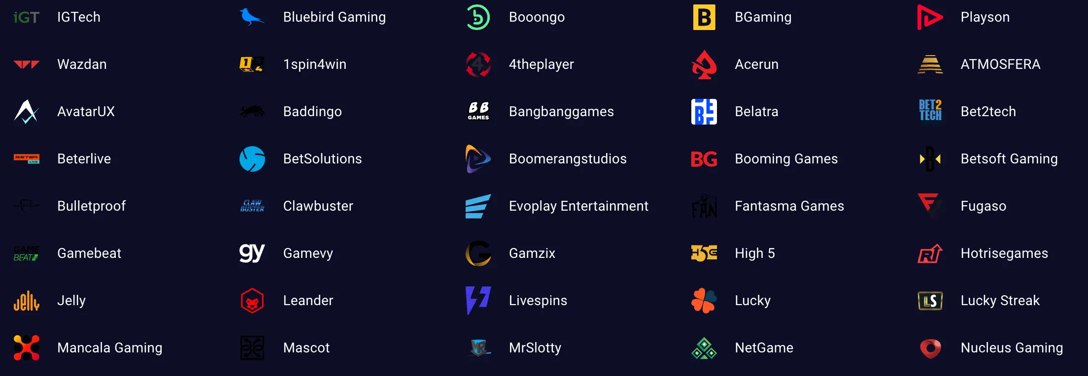 Providers Lucky7even Casino