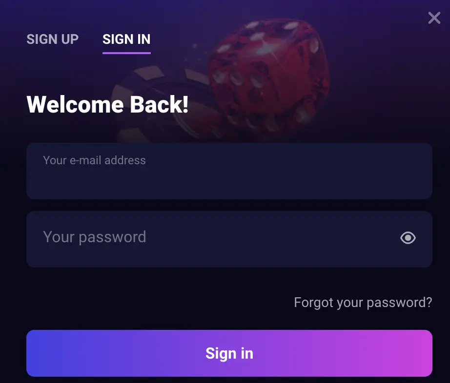 Sign in form Lucky7even Casino