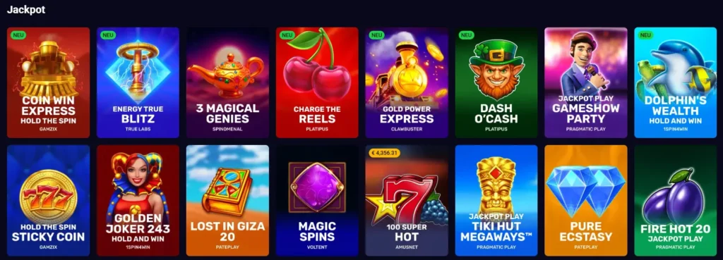 Jackpot-Spiele im Lucky7even Casino