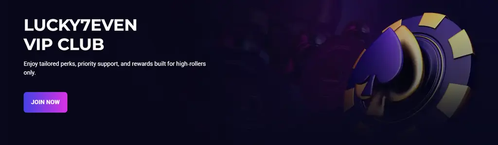 Promotional banner for the Lucky7even VIP Club displayed on a dark background.